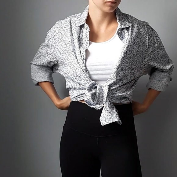 Blue, White and Brown Floral Print Button-up Shirt - Picture 1 of 8